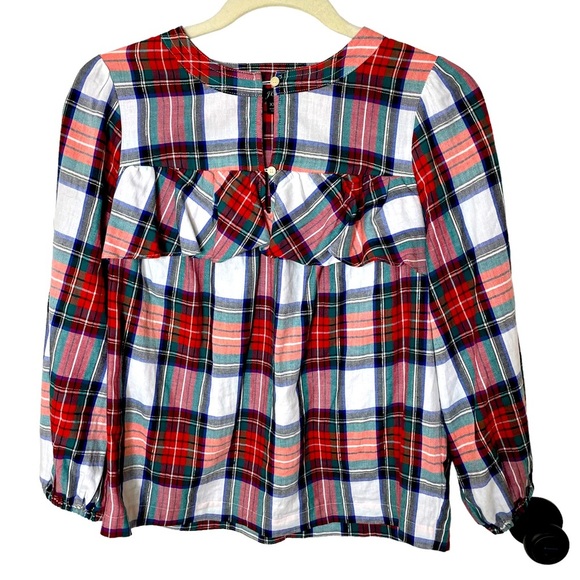J. Crew Snowy Stewart Tartan Plaid Ruffle Popover Top in Size Extra Extra‎ Small - Picture 2 of 7